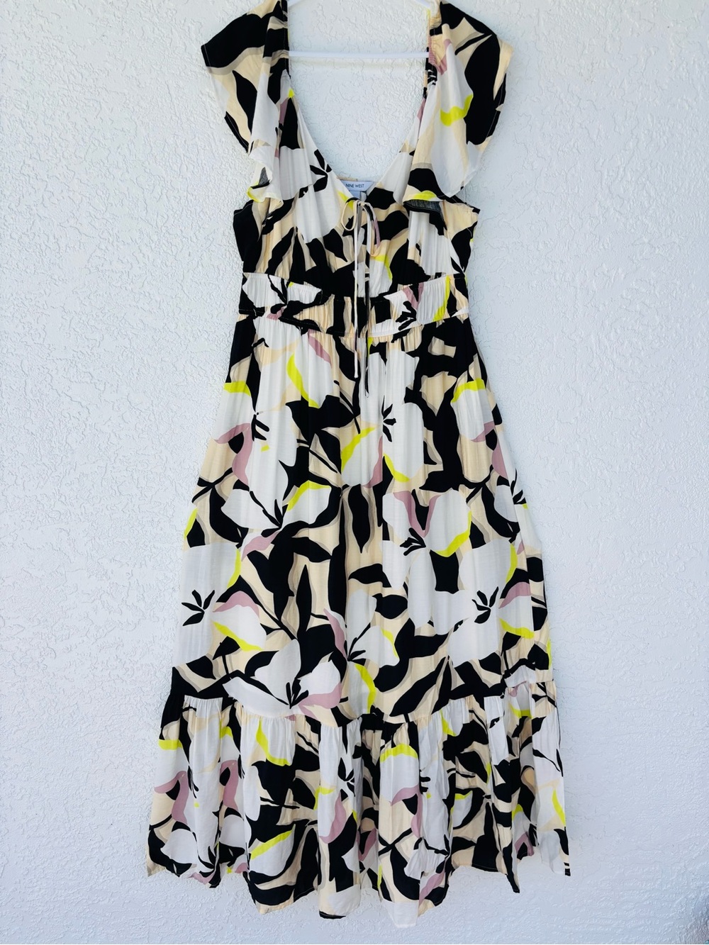 Nine West Flirty Maxi with wide ruffle hem and flutter sleeves